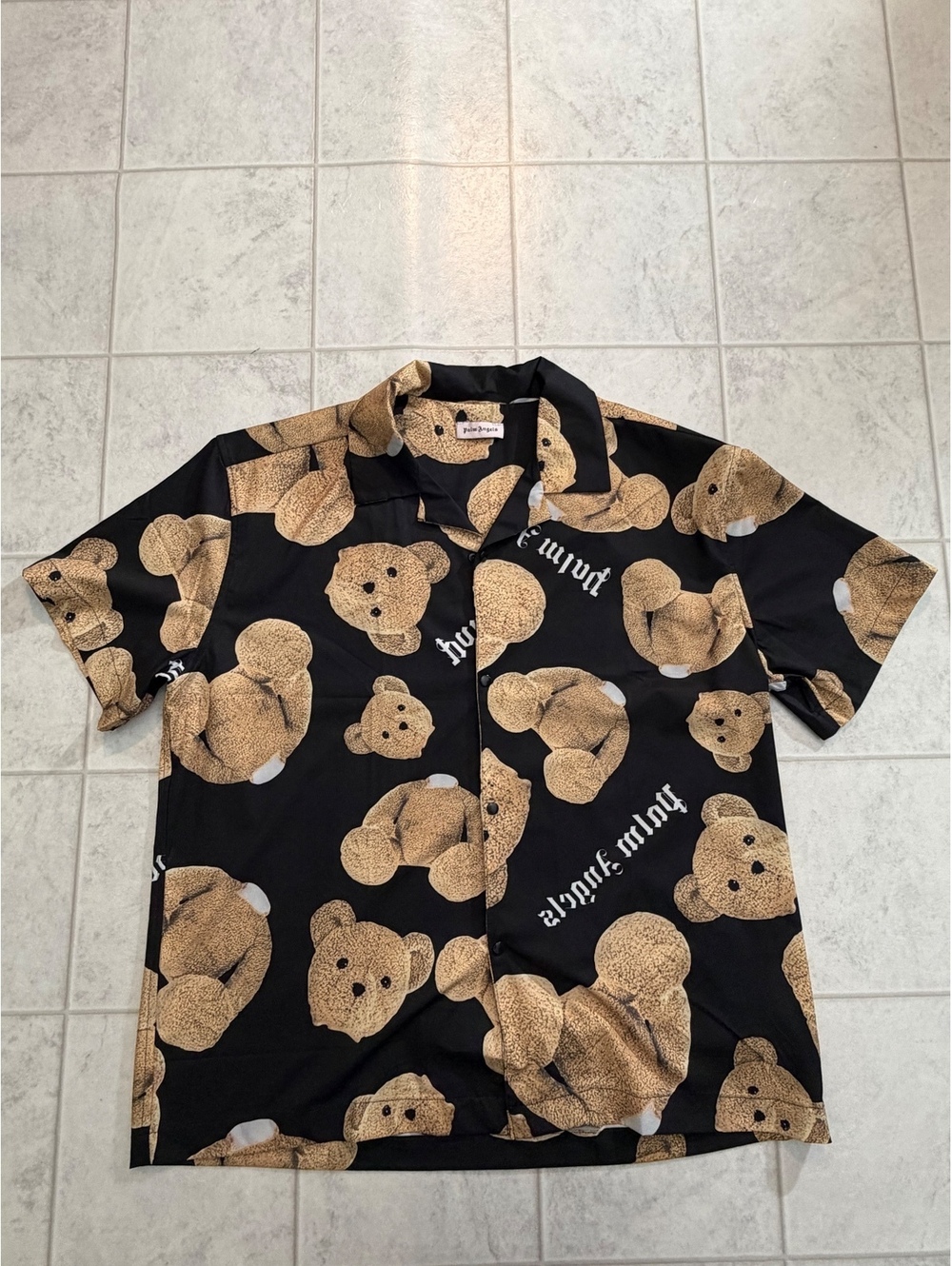 Palm Angels Men's XL Black Short Sleeve Shirt with TeddyBear